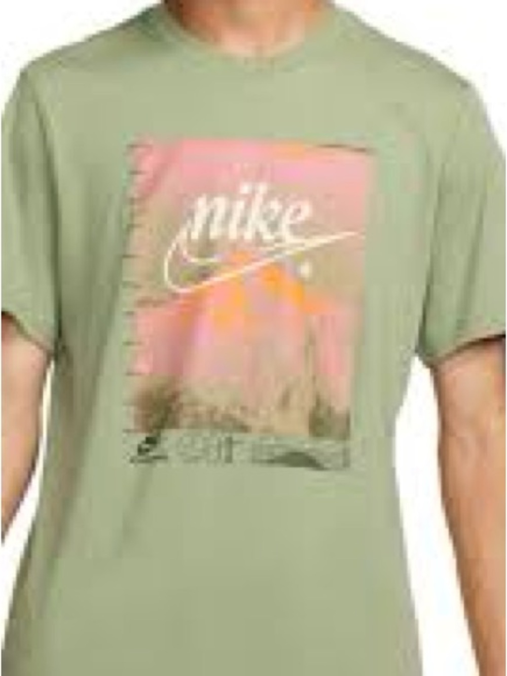 Nike Boys XL Volcano Graphic Tee Olive Green Swoosh Mountain Shirt